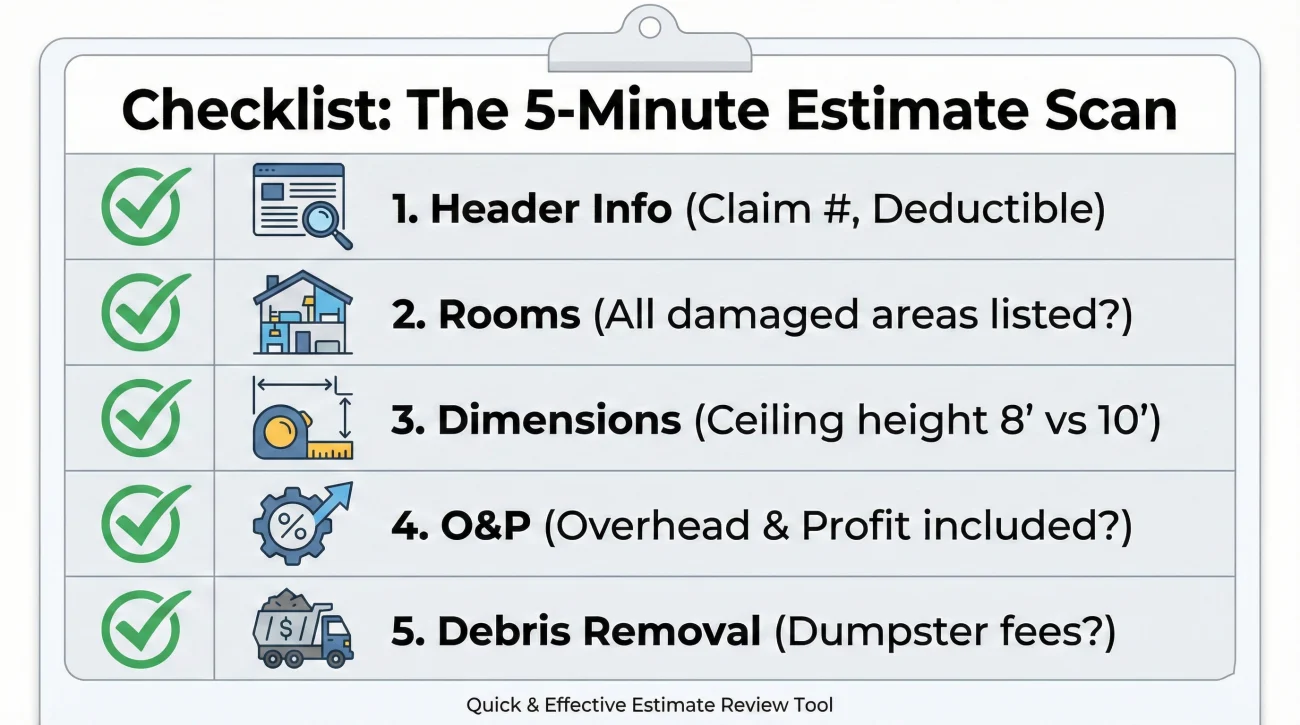 Insurance Estimate 5 Minute Scan Checklist