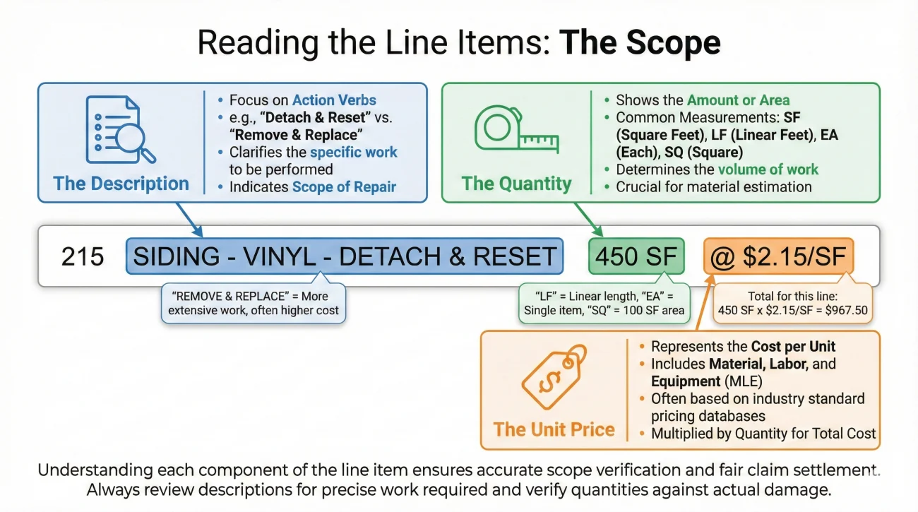 Reading Insurance Estimate Line Items Scope
