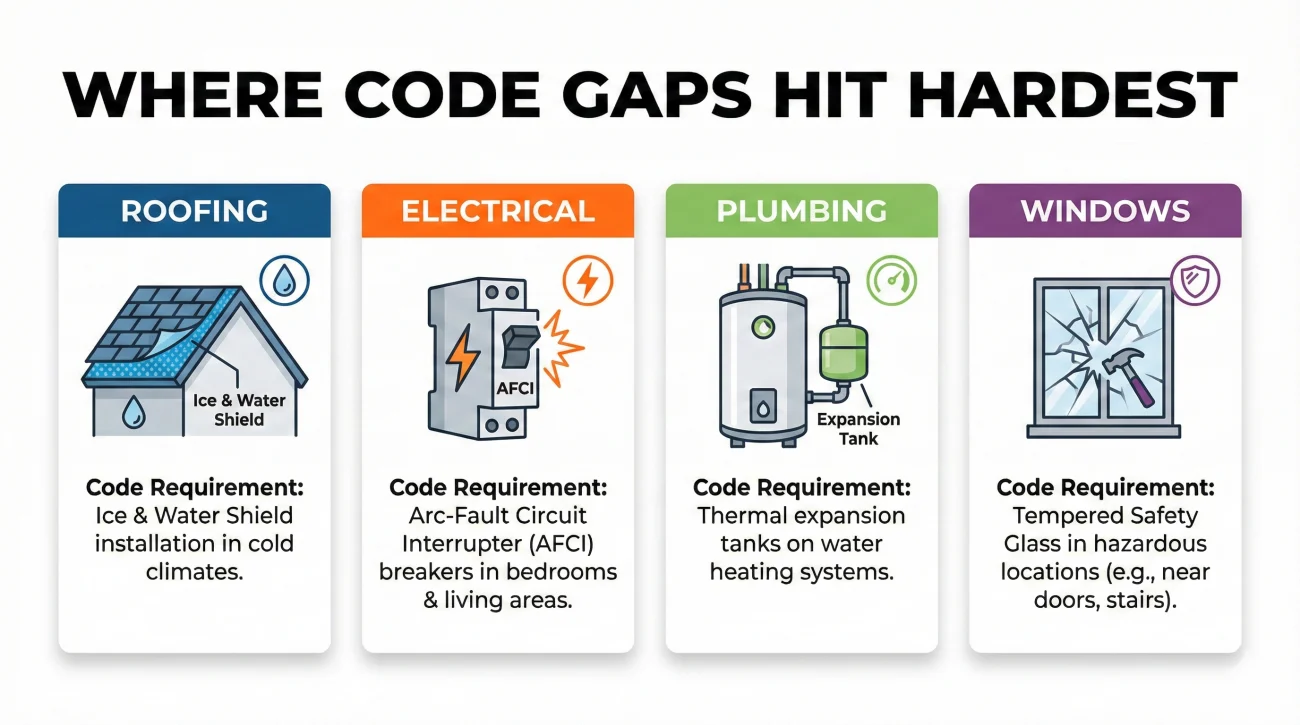 Common Building Code Gaps In Roofing Electrical And Plumbing Insurance Claims