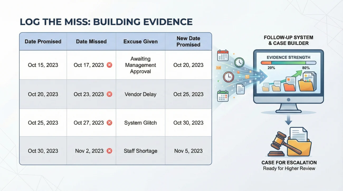 They Missed a Promised Date: A Clean Way to Reset the Timeline 4 Evidence Log For Tracking Missed Insurance Claim Deadlines