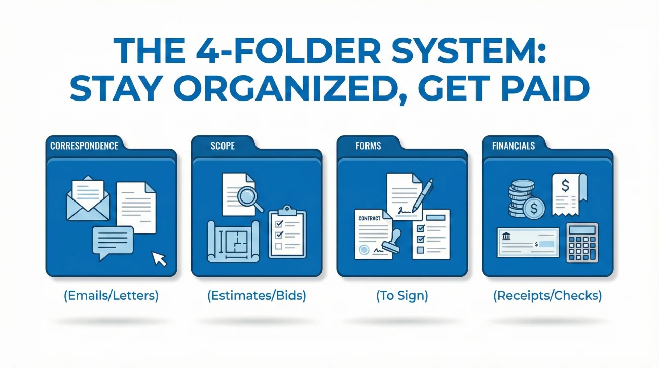 Four Folder Filing System For Insurance Claim Documentation