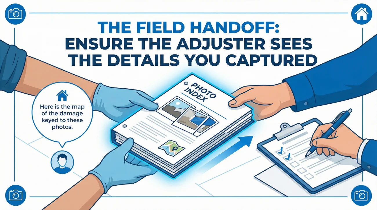 Handing A Printed Photo Index To An Insurance Field Adjuster