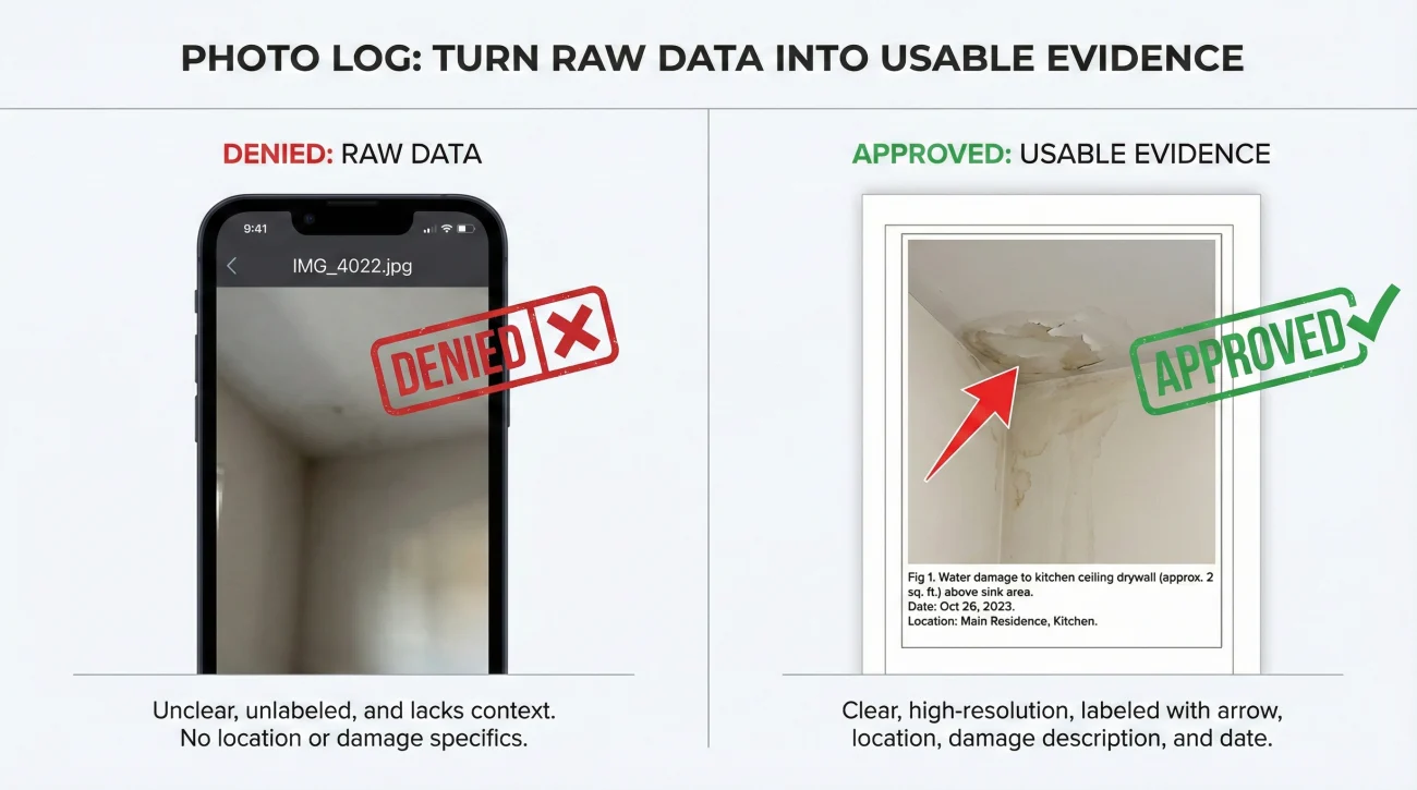 Professional Insurance Claim Photo Log Versus Raw Images