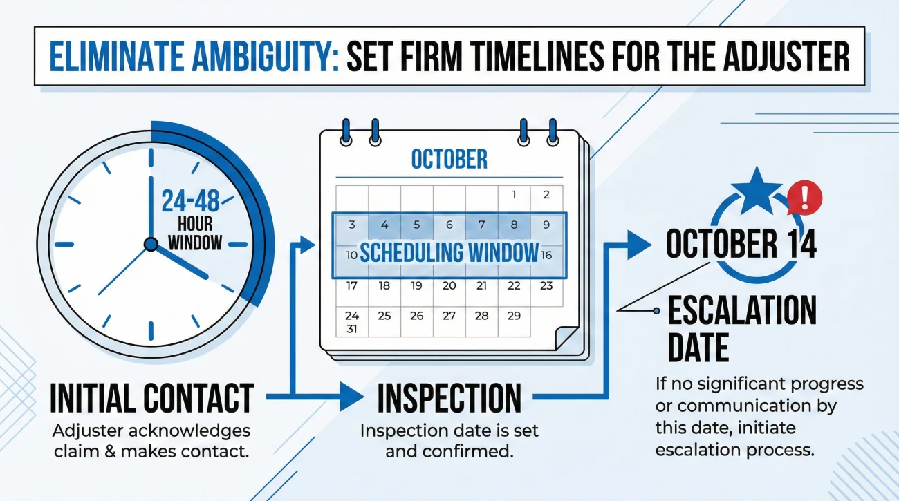Day 1 Questions: What to Ask So You Get a Real Next Step 3 Standard Insurance Claim Response Timelines Infographic