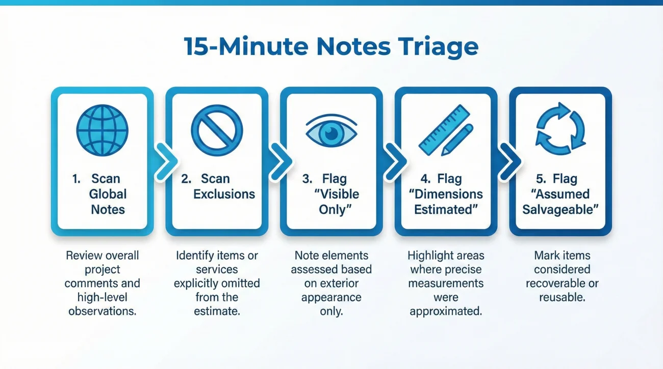 Fifteen Minute Insurance Estimate Notes Triage Steps