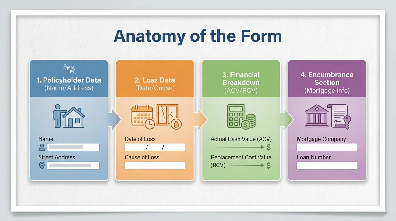 Four Key Sections Of An Insurance Proof Of Loss Form