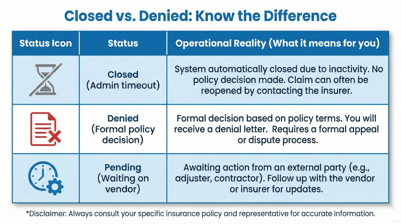 Insurance Claim Status Comparison Closed Vs Denied