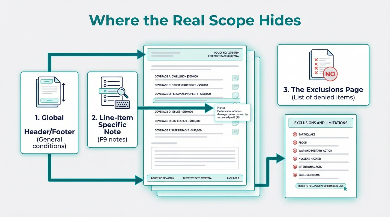 Locating F9 Notes And Global Assumptions In Estimates