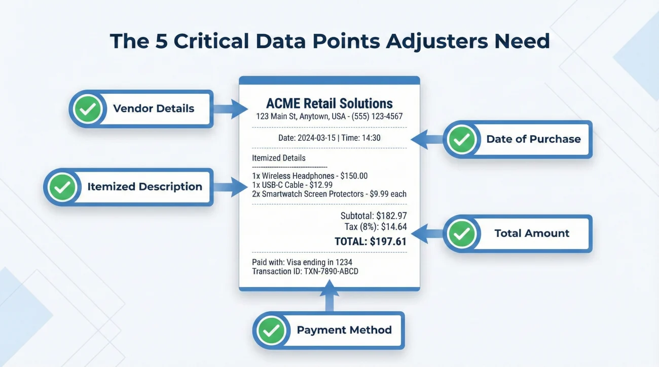 Critical Data Points For Insurance Receipts