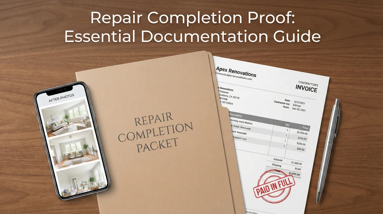 Repair Completion Proof For Insurance Claim