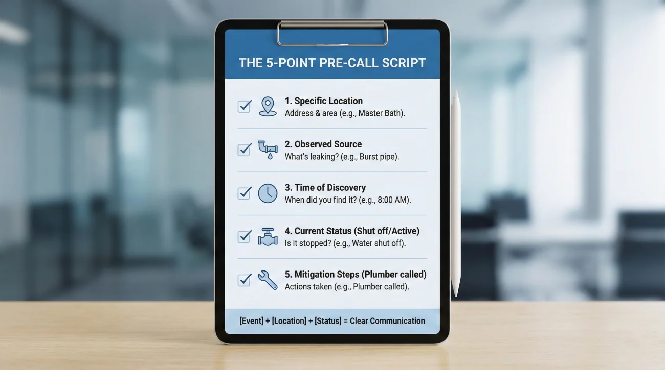 Pre Call Checklist For Insurance Water Damage Claim
