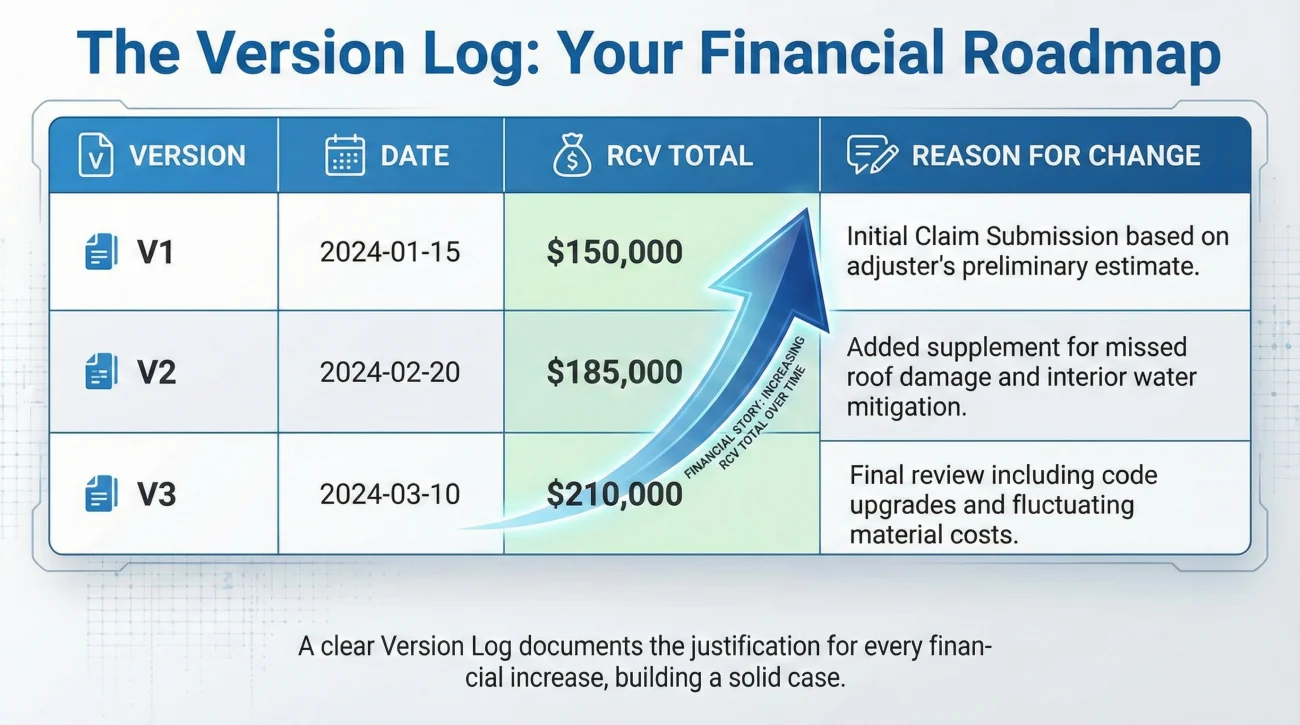 Insurance Claim Financial History Version Log